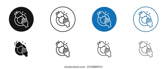 Washing dishes vector icon in black and blue colors