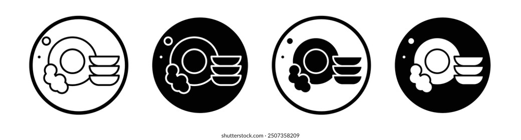 Washing dishes vector icon set black filled and outlined style.