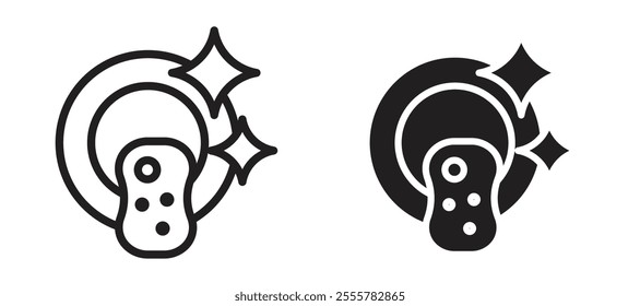 Washing dishes vector icon set in black color.
