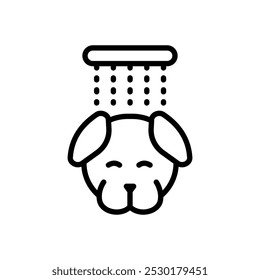 Ícone de cão de lavar, banho de animais e cuidados, banheira de animais. Cachorro instruções ícone de linha isolado no fundo branco