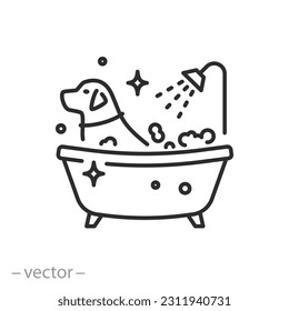 washing dogs icon, pet bathe or care, animal bathtub, line symbol on white background - editable stroke vector illustration eps10 svg