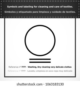 Washing, Dry cleaning very delicate clothes. PICTORIAL symbols and labeling for cleaning and care of textiles.
(ISO) - Set icons clothes - Vectorized graphic symbols for laundry
