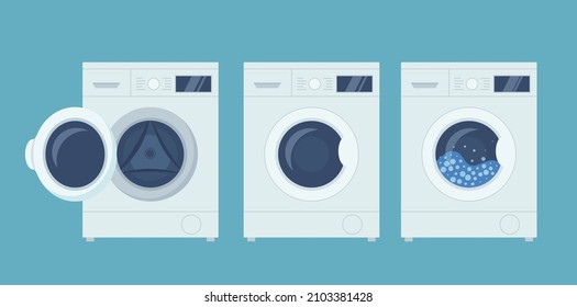 Washing and drying machines. Flat vector illustration. EPS 10