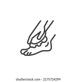 Washing Feet line icon. linear style sign for mobile concept and web design. Human foot and sponge outline vector icon. Symbol, logo illustration. Vector graphics