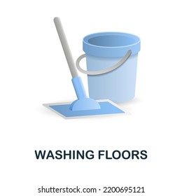 Washing Floors icon. 3d illustration from cleaning collection. Creative Washing Floors 3d icon for web design, templates, infographics and more