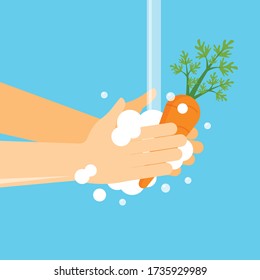 Washing fruits and vegetables. clean food. vector illustration