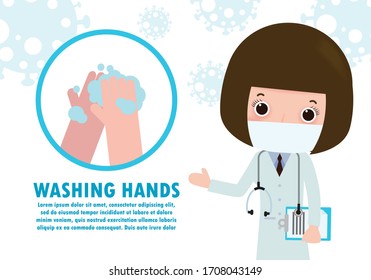 washing hand with Antibacterial had sanitizer, doctor and alcohol gel, Protection Against Viruses and Bacteria, Healthy lifestyle concept isolated on white background vector illustration