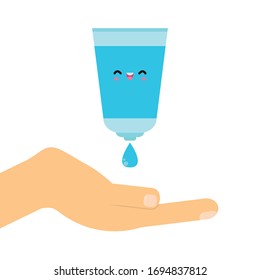 washing hand with Antibacterial hand sanitizer, Alcohol gel cute character. hand sanitizer, symbol in cartoon flat illustration vector isolated on white background coronavirus (2019-nCoV)