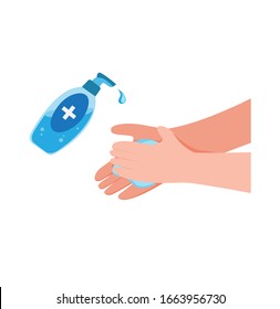 washing hand with Antibacterial hand sanitizer, disinfection gel symbol in cartoon flat illustration vector isolated in white background