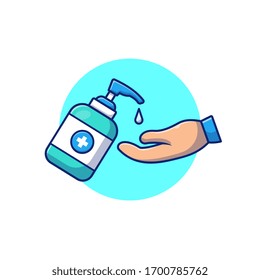 Washing Hand With Disinfectant Vector Icon Illustration. Health and Medical Icon Concept Isolated. Flat Cartoon Style Suitable for Web Landing Page, Banner, Flyer, Sticker, Card