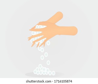 Washing hand with Foam soap in white background