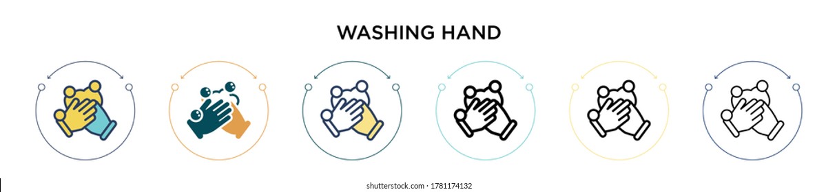 Washing hand icon in filled, thin line, outline and stroke style. Vector illustration of two colored and black washing hand vector icons designs can be used for mobile, ui, web