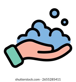 Washing hand icon flat line style illustration representing hand hygiene and cleanliness practices, suitable for healthcare services, public safety campaigns, and sanitation product promotions