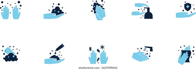 Washing hand icon flat style. How to wash your hand icon
