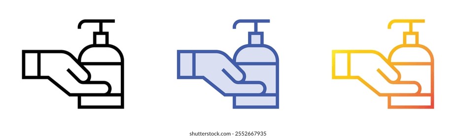 Icono de lavado de manos. Lineal, relleno azul y diseño de estilo degradado aislado sobre fondo blanco