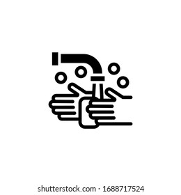 Washing Hand Icon Vector In Black Solid Flat Design Icon Isolated On White Background
