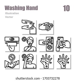 Washing hand icons set, outline symbol, vector and illustration set