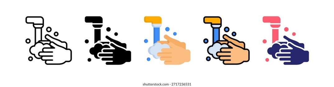 Waschen Hand mehrere Stil Icon Set Sammlung..