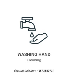 Washing hand outline vector icon. Thin line black washing hand icon, flat vector simple element illustration from editable cleaning concept isolated on white background