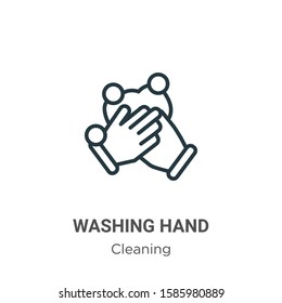 Washing hand outline vector icon. Thin line black washing hand icon, flat vector simple element illustration from editable cleaning concept isolated on white background