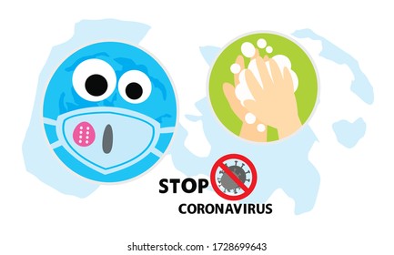 
Händewaschen und Schutzmaske gegen das Corona-Virus, Covid-19.