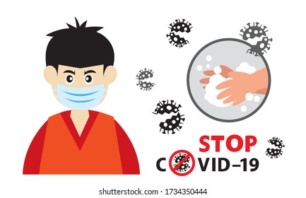 
Washing hand and protective face mask against corona virus,Covid-19.