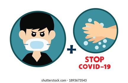 Washing hand and protective face mask against corona virus,Covid-19.