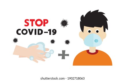 Washing hand and protective face mask against corona virus,Covid-19.