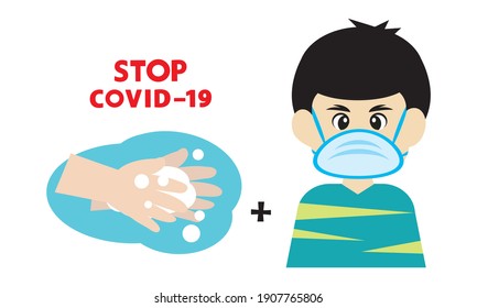 Washing hand and protective face mask against corona virus,Covid-19.