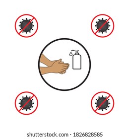 washing hand with hand sanitizer to keep clean from virus corona
