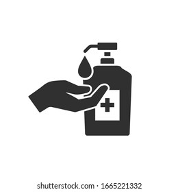 Washing hand with sanitizer liquid soap vector icon