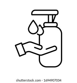 Washing Hand With Sanitizer Liquid Soap Vector Line Icon. Eps 10