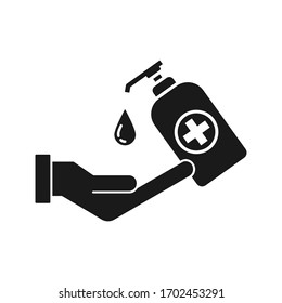 Washing hand with sanitizer liquid soap vector illustration