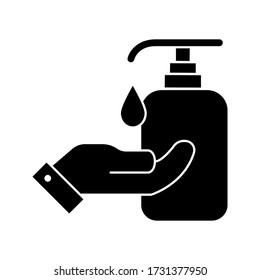 Washing hand with sanitizer liquid soap vector line icon. eps 10