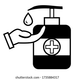 Washing hand with sanitizer liquid soap vector line icon