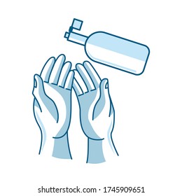 Washing hand with sanitizer liquid soap vector icon Procedure