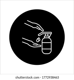 Washing hand with sanitizer liquid soap vector line icon. eps 10
