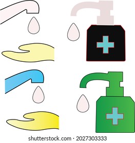 Washing hand with sanitizer liquid soap  line icon

