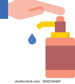 Washing hand with sanitizer liquid soap vector line icon