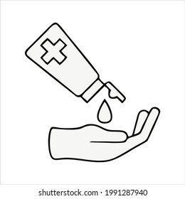 Washing hand with sanitizer vector black white