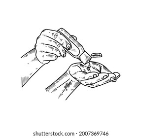 Washing hand with hand sanitizier vector illustration . Hand drawn style on white background