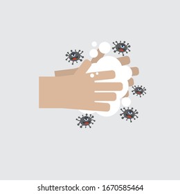 Washing Hand With Soap To Clean and Prevent Germs Vector Illustration