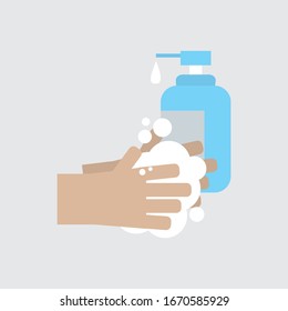 Washing Hand With Soap To Clean and Prevent Germs Vector Illustration