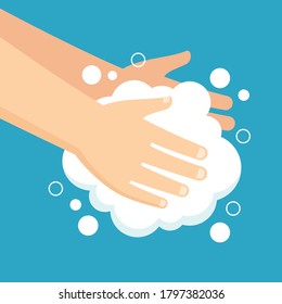 Lavado de mano con jabón, limpieza de mano para prevenir virus y bacterias, ilustración de diseño de vectores