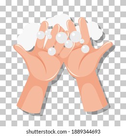 Washing hand with soap isolated on transparent background illustration