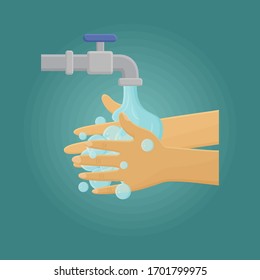 Washing Hand With Soap. Prevention of Virus Infection. Vector Illustration Concept