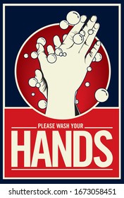 Washing Hand With Soap. Propaganda Style Illustration -vector