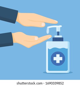 Washing hand and soap. Sanitation dispenser icon isolated on white background.Disinfection. Hand sanitizer bottle, washing gel. Vector stock