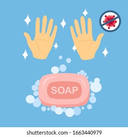 Washing hand with soap and water concept vector illustration. Virus protection healthcare in flat design.