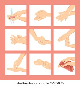 washing hand steps in vector illustratin